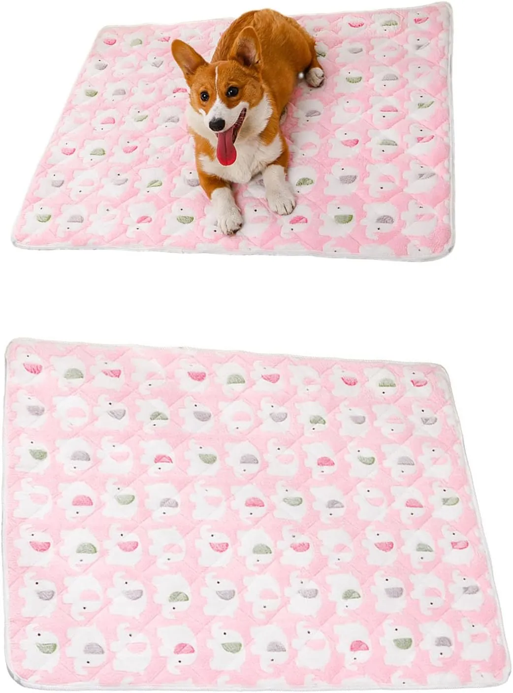 2Pack Washable Pee Pads for Dogs Reusable Puppy Pads Plush Absorbent Whelping Pads with Print Non-Slip Waterproof Pet Training Pads (Pink Elephant, 34x45cm)