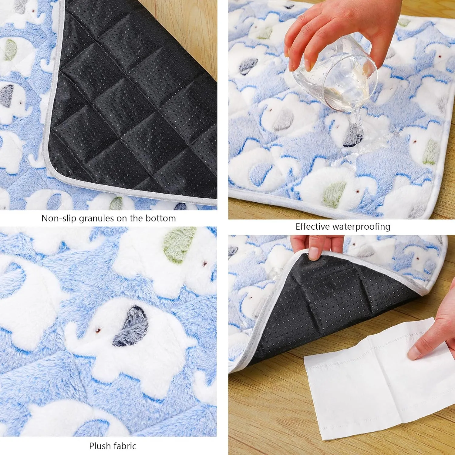 2Pack Washable Pee Pads for Dogs Reusable Puppy Pads Plush Absorbent Whelping Pads with Print Non-Slip Waterproof Pet Training Pads (Pink Elephant, 34x45cm)