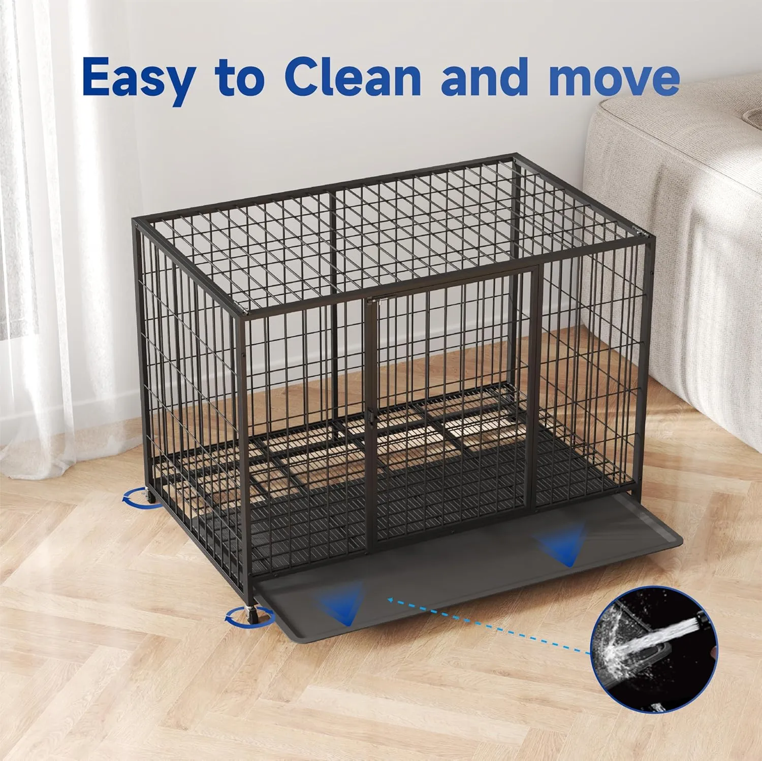 48/42/38 Inch Dog Crates for Large Dogs Folding Metal Wire Cages Dog Kennel Pet Cage with Double-Door,Removable Tray