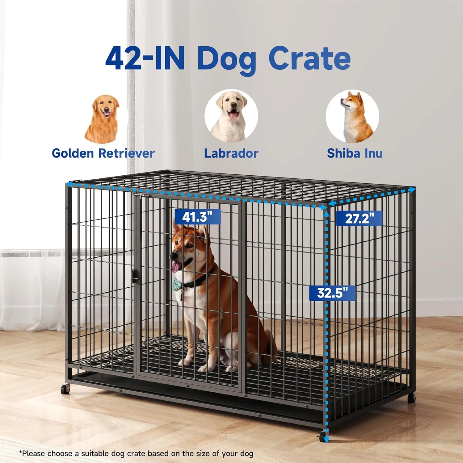 48/42/38 Inch Dog Crates for Large Dogs Folding Metal Wire Cages Dog Kennel Pet Cage with Double-Door,Removable Tray