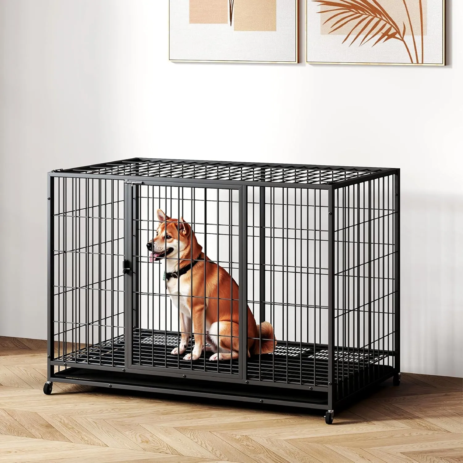 48/42/38 Inch Dog Crates for Large Dogs Folding Metal Wire Cages Dog Kennel Pet Cage with Double-Door,Removable Tray