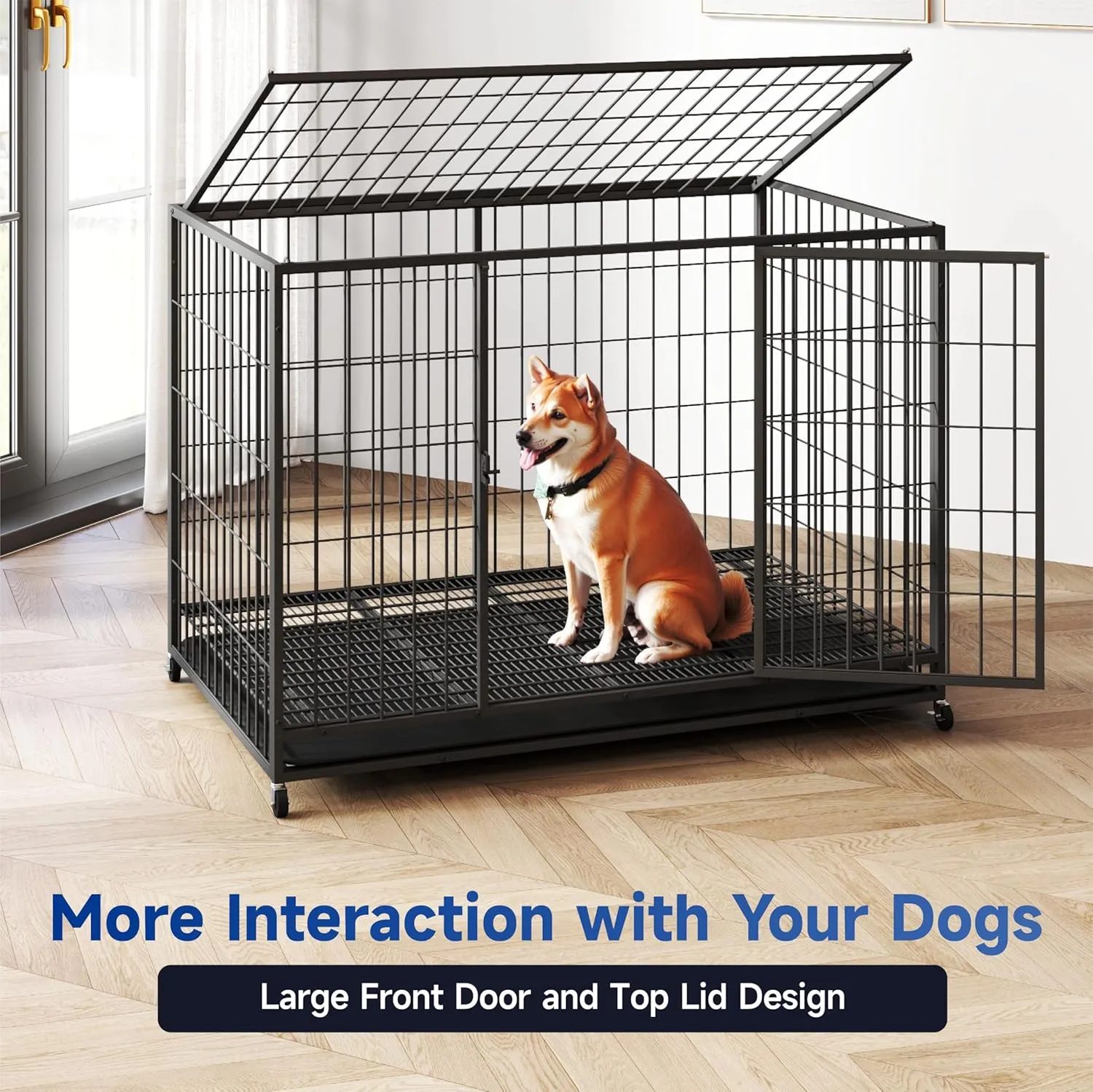 48/42/38 Inch Dog Crates for Large Dogs Folding Metal Wire Cages Dog Kennel Pet Cage with Double-Door,Removable Tray