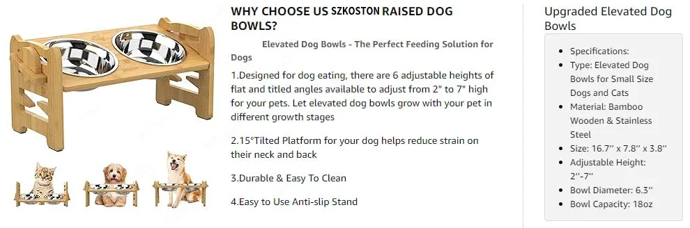 Adjustable Bamboo Elevated Dog Feeder with Tilted Stand & Stainless Steel Bowls