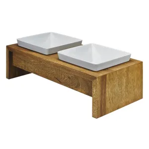 Artisan Double Wood Dog Feeder - Bamboo (Natural)