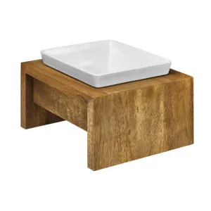 Artisan Rubberwood Single Elevated Dog Bowl Feeder — Bamboo