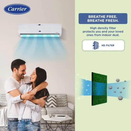 Carrier Durawhite Exi CAI24DH3R32F0 2 Ton 3 Star Inverter Split AC | 6-in-1 Convertible Cooling | Copper Condenser | PM2.5 Filter | Auto Clean | White