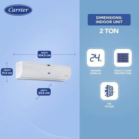 Carrier Durawhite Exi CAI24DH3R32F0 2 Ton 3 Star Inverter Split AC | 6-in-1 Convertible Cooling | Copper Condenser | PM2.5 Filter | Auto Clean | White