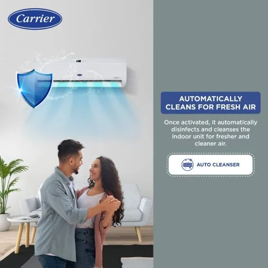 Carrier Durawhite Exi CAI24DH3R32F0 2 Ton 3 Star Inverter Split AC | 6-in-1 Convertible Cooling | Copper Condenser | PM2.5 Filter | Auto Clean | White