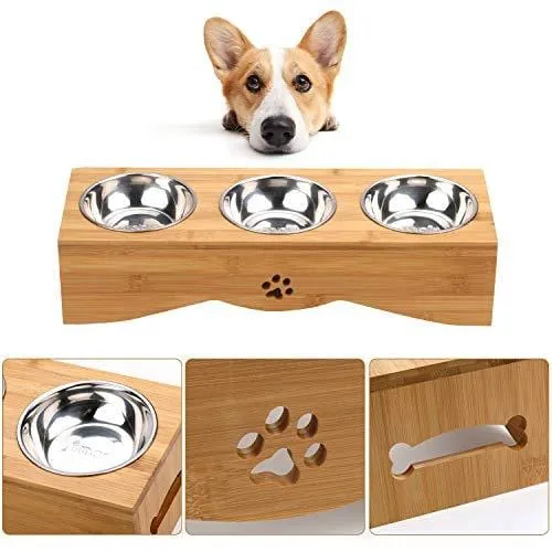 Cat Bowls, Pet Bowl Small Dog and Cat Bowls Stainless Steel Three Bowls Pet Feeder Pet Food Bowl for Cats