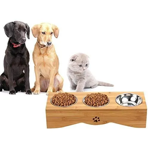 Cat Bowls, Pet Bowl Small Dog and Cat Bowls Stainless Steel Three Bowls Pet Feeder Pet Food Bowl for Cats