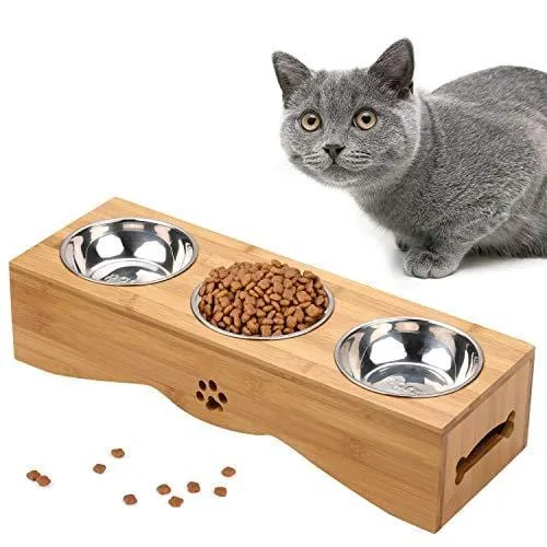 Cat Bowls, Pet Bowl Small Dog and Cat Bowls Stainless Steel Three Bowls Pet Feeder Pet Food Bowl for Cats