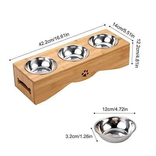 Cat Bowls, Pet Bowl Small Dog and Cat Bowls Stainless Steel Three Bowls Pet Feeder Pet Food Bowl for Cats