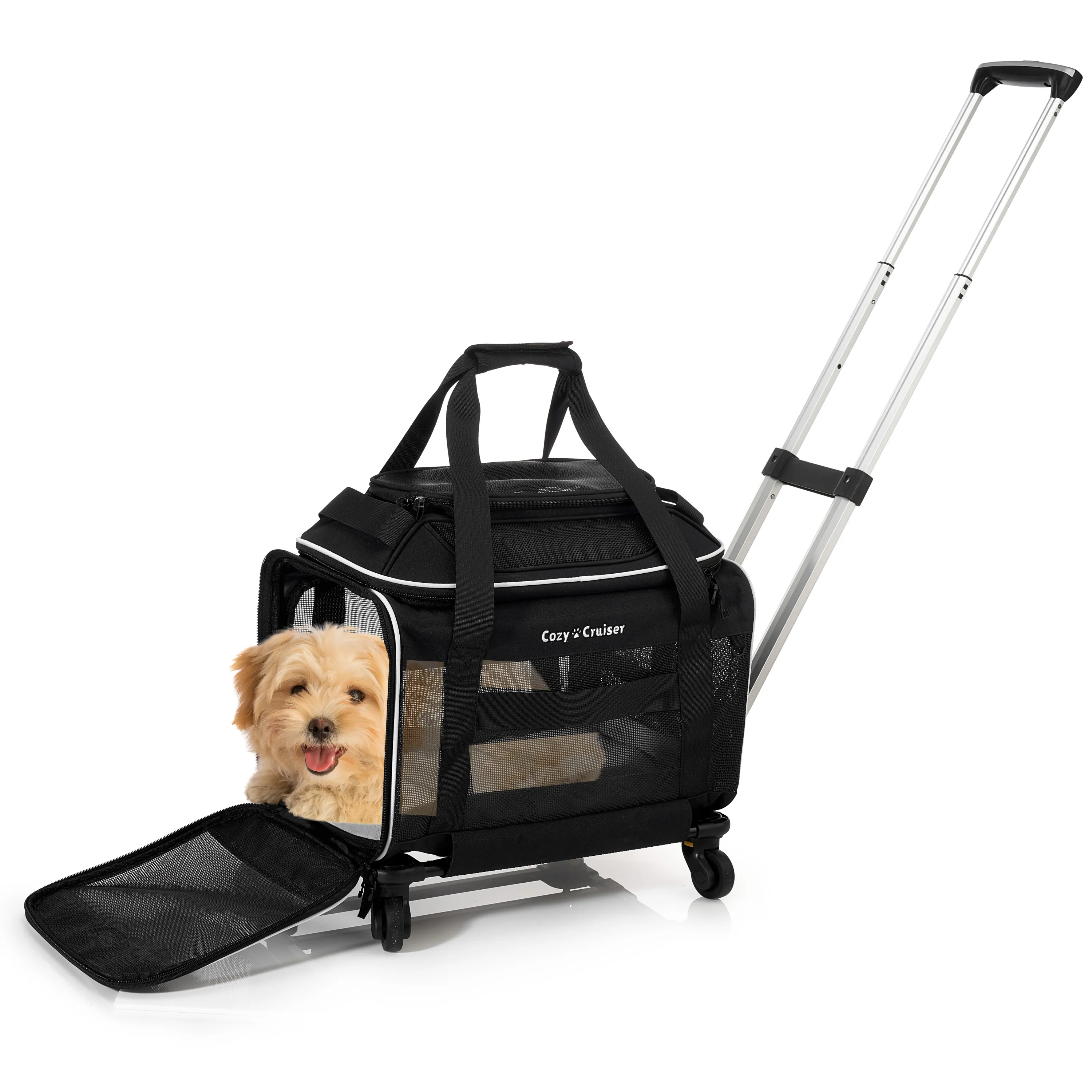 Cozy Cruiser Airline Approved Top-Expanding Pet Carrier on Wheels- Soft Lined Carrier 18x11x11 (Original Mesh Sides)