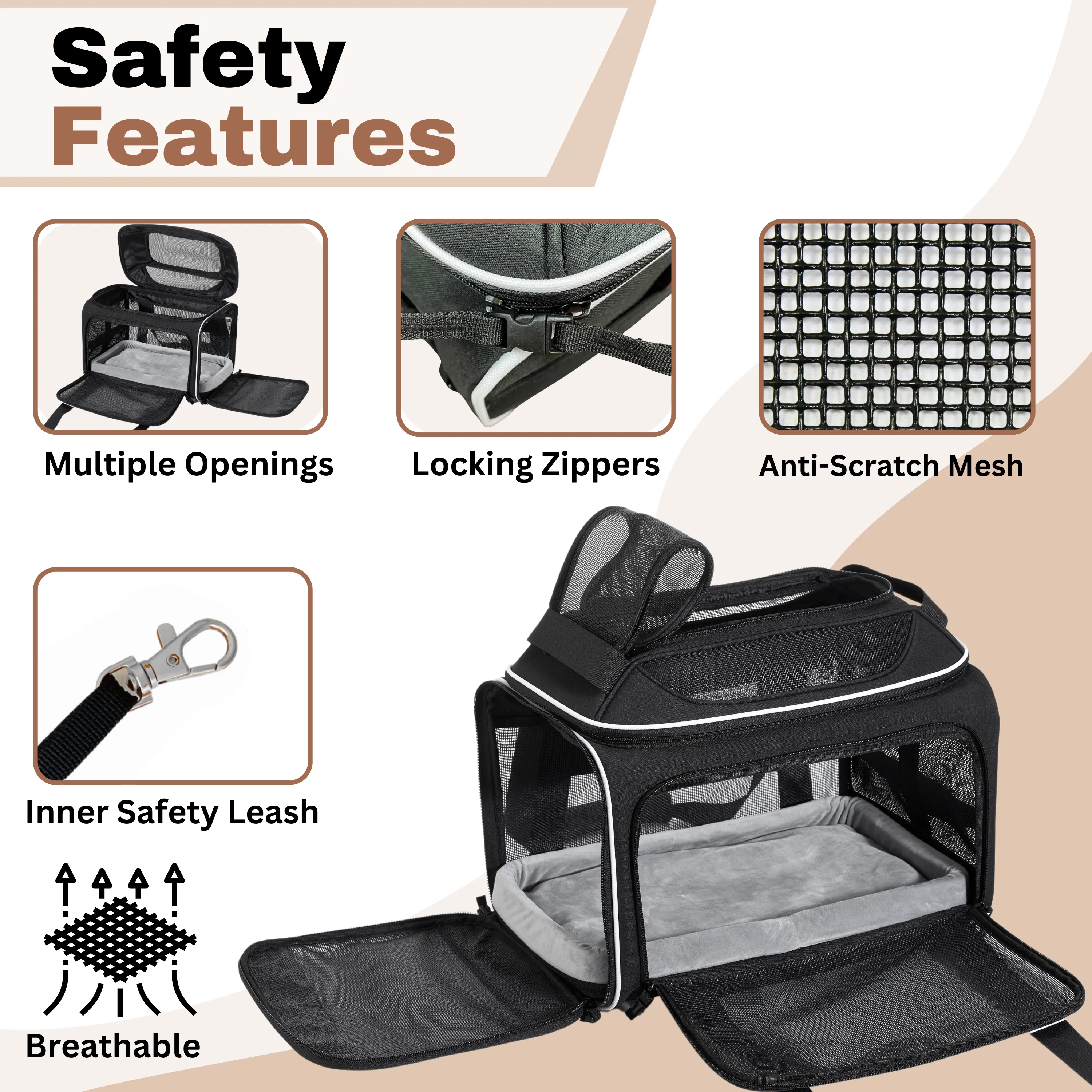 Cozy Cruiser Airline Approved Top-Expanding Pet Carrier on Wheels- Soft Lined Carrier 18x11x11 (Original Mesh Sides)