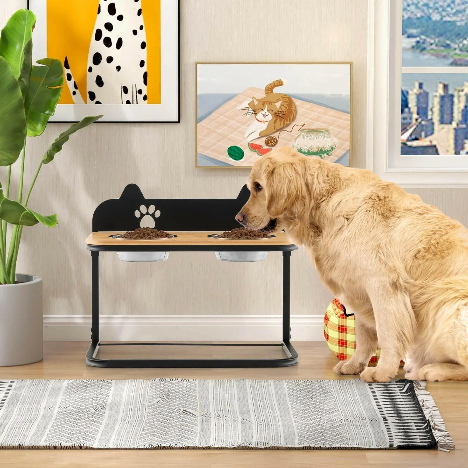 Customisable Elevated Dog Bowls Feeder with Adjustable Heights and Convenient Dining Marker