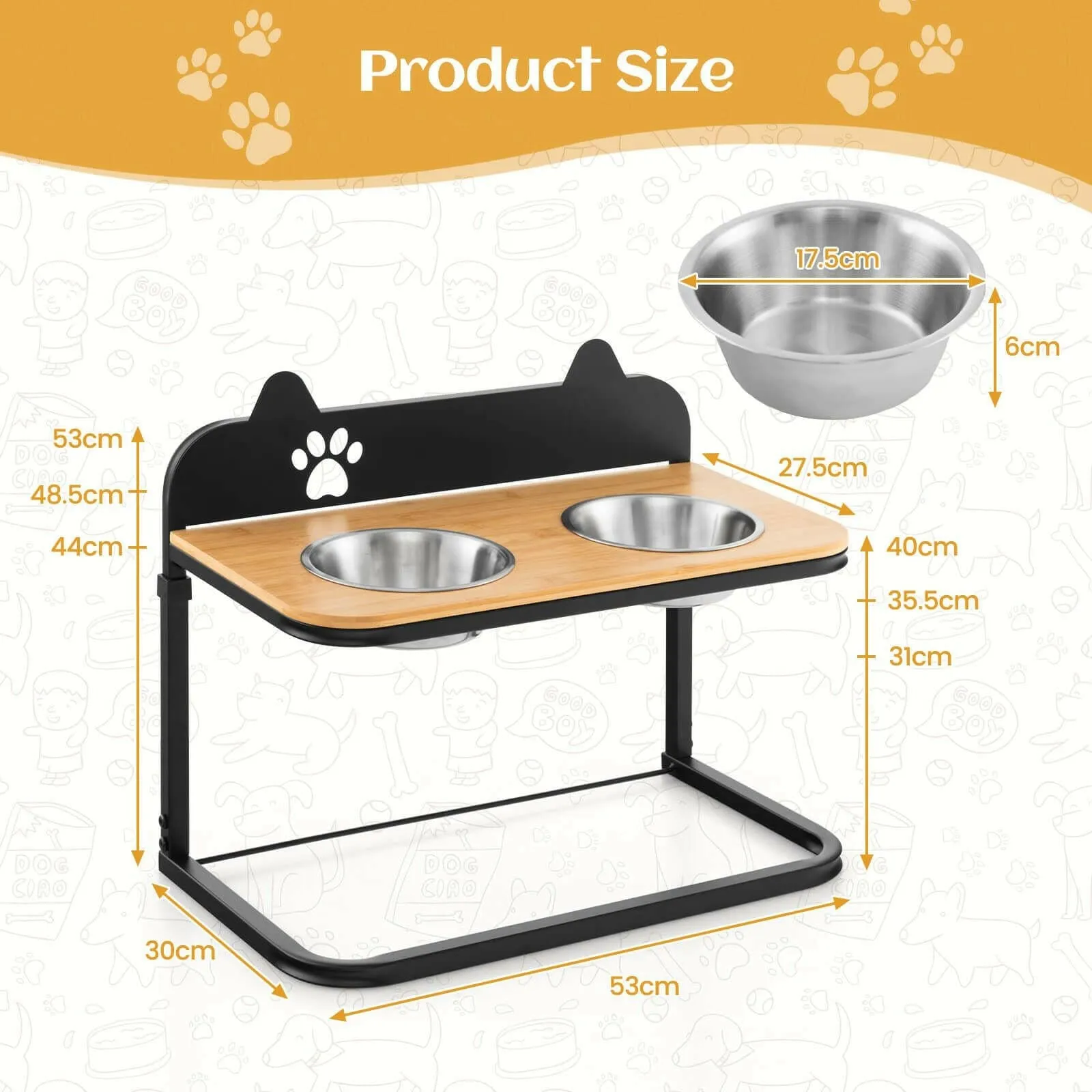 Customisable Elevated Dog Bowls Feeder with Adjustable Heights and Convenient Dining Marker