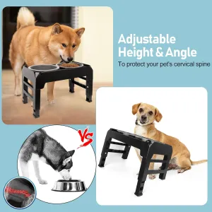 Elevated Dog Bowls, 2-in-1 Raised Slow Feeder Dog Bowls with No Spill Dog Water Bowl, 4 Height Adjustable Raised Dog Bowl Stand, Non-Slip Dog Food Bowl for Small Medium Large Dogs and Pets