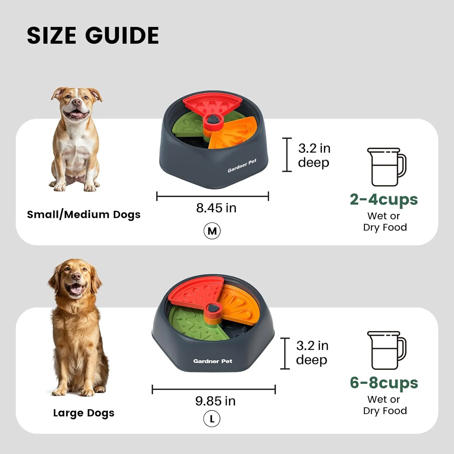 Gardner Pet Adjustable Slow Feeder Bowl for Medium/Large Dogs  9.85'' L Size with Suction Base, Detachable Puzzle Insert & Freeze-Friendly Design (BPA-Free)