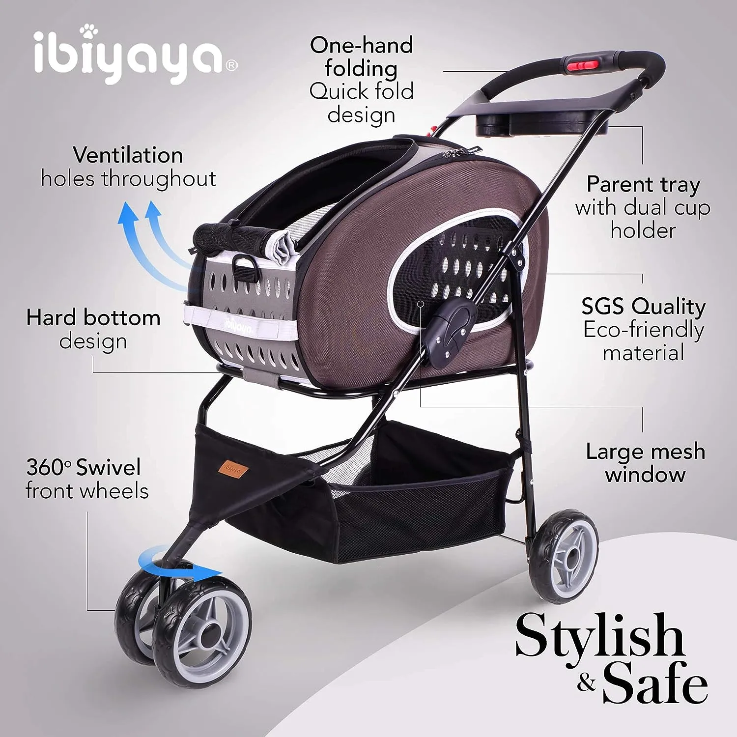 Ibiyaya Eva Convertible Pet Stroller For Cats & Dogs