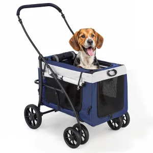 MoNiBloom Dog Cat Stroller for Dogs Cats, 4 Wheels Pet Stroller Jogger w/Detachable Carrier, Travel Strolling Cart, Soft Collapsible Dog Crate