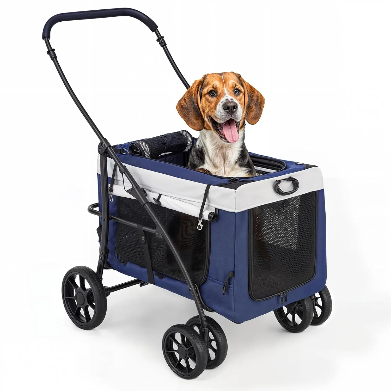 MoNiBloom Dog Cat Stroller for Dogs Cats, 4 Wheels Pet Stroller Jogger w/Detachable Carrier, Travel Strolling Cart, Soft Collapsible Dog Crate