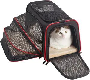 NEW Petsfit Expandable Portable Soft Sided Pet Carrier,Airline Approved, Washable with Removable Soft Plush mat and Pockets,Locking Safety Zippers! Sz L!