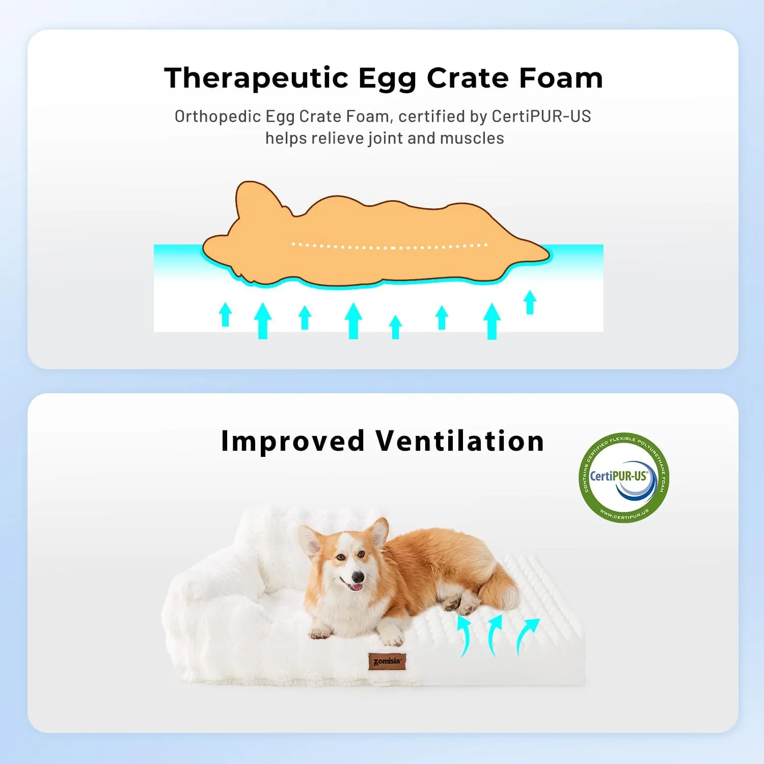 Orthopedic Cat Couch Bed for Indoor Cats, Cute Pet Sofa with Supportive Egg Foam, Fluffy Faux Fur Removable Washable Cover and Non-Slip Bottom, Ivory White