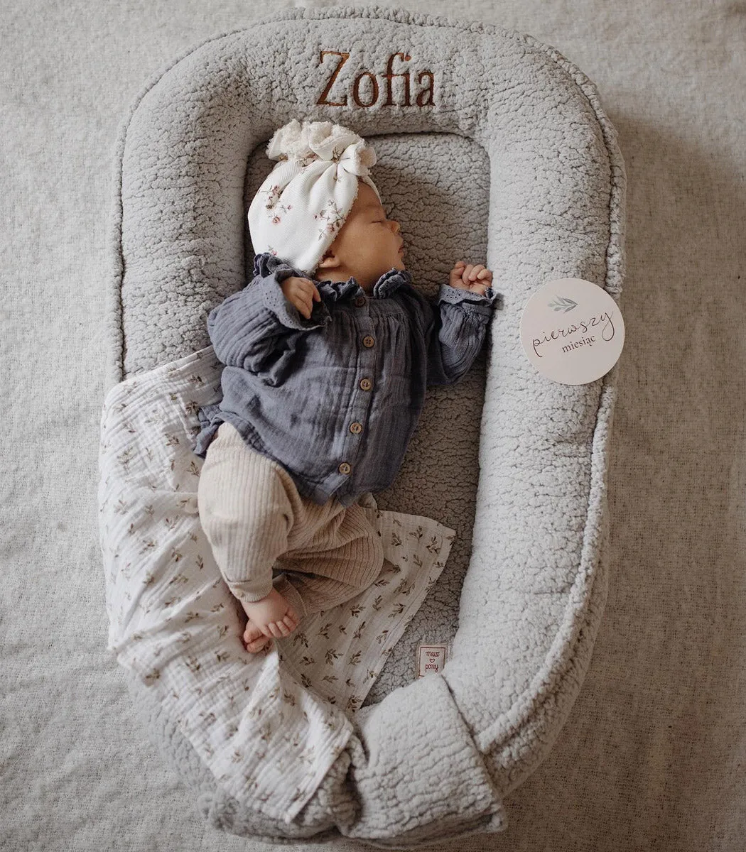 Personalised Soft Bouclé Baby Nest - Grey - MADE TO ORDER
