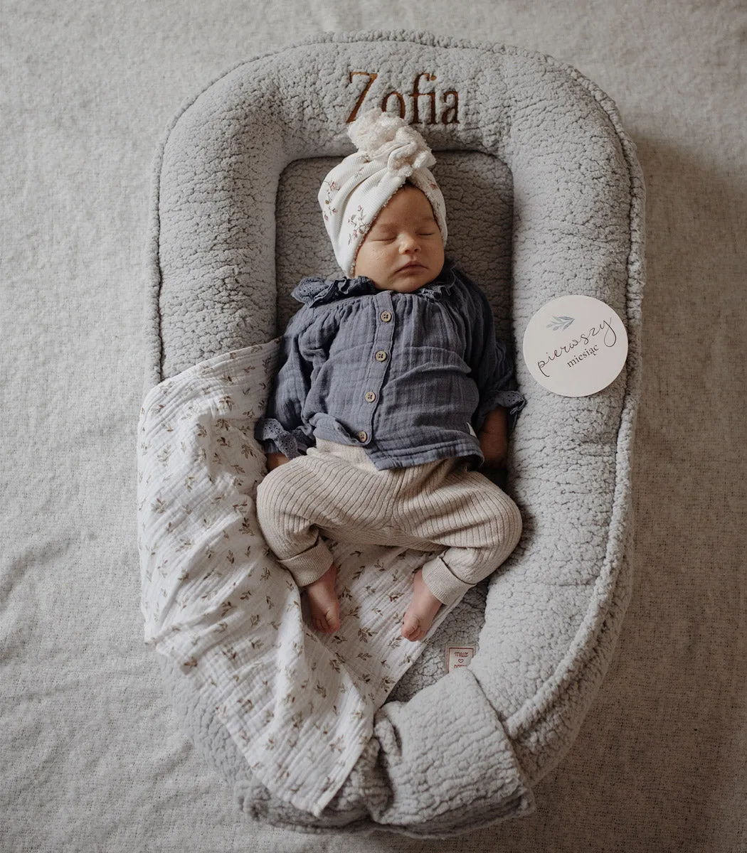 Personalised Soft Bouclé Baby Nest - Grey - MADE TO ORDER
