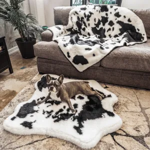 PupRug™ Junior Memory Foam Bed   Matching Waterproof Blanket Bundle - Black Faux Cowhide