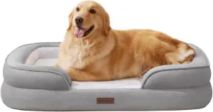 Soft Touch Orthopedic Dog Bed for Large Dogs with Faux Fur Top, Waterproof Pet Couch Bed with Removable Washable Cover and Supportive Foam Filling (Grey, Large)