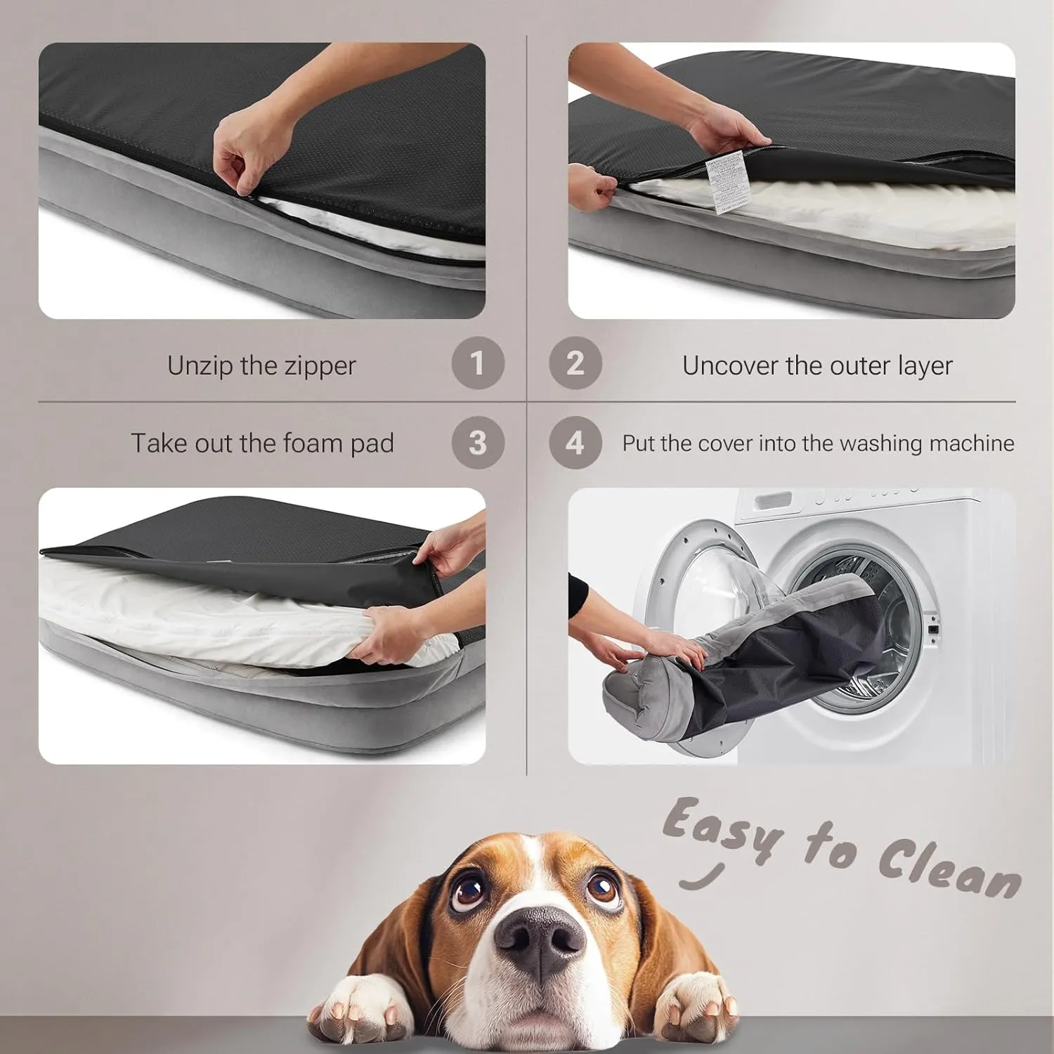 Soft Touch Orthopedic Dog Bed for Large Dogs with Faux Fur Top, Waterproof Pet Couch Bed with Removable Washable Cover and Supportive Foam Filling (Grey, Large)