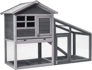 Tangkula Rabbit Hutch Indoor Outdoor, Wooden Chicken Coop, Bunny Hutch with Run, Ventilation Door, Removable Tray, Ramp, Sunlight Panel, Backyard Garden Animals Pet Cage (Gray)