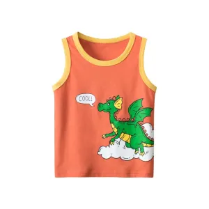 Toddler/Kid Boy's Sleeveless Cartoon Print Design Orange Vest